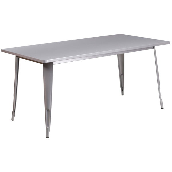 Silver |#| 31.5inch x 63inch Rectangular Silver Metal Indoor-Outdoor Table - Industrial Table