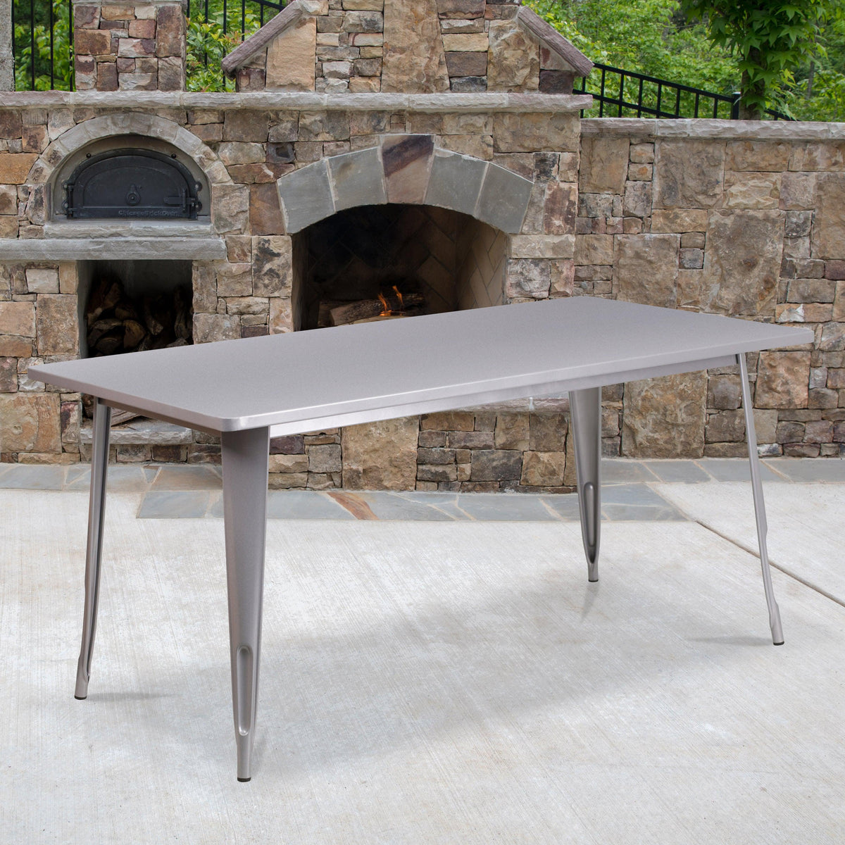 Silver |#| 31.5inch x 63inch Rectangular Silver Metal Indoor-Outdoor Table - Industrial Table
