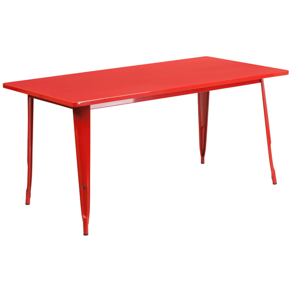 Red |#| 31.5inch x 63inch Rectangular Red Metal Indoor-Outdoor Table - Industrial Table