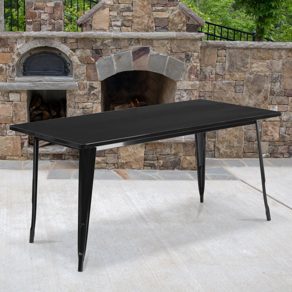 Black |#| 31.5inch x 63inch Rectangular Black Metal Indoor-Outdoor Table - Industrial Table