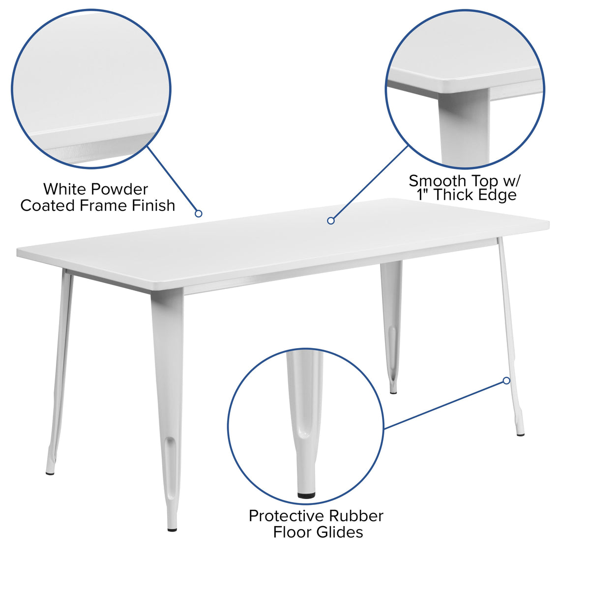 White |#| 31.5inch x 63inch Rectangular White Metal Indoor-Outdoor Table - Industrial Table