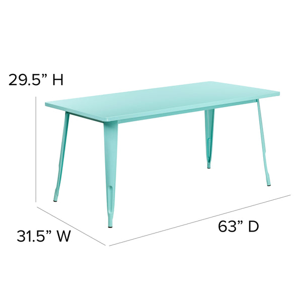 Mint Green |#| 31.5inch x 63inch Rectangular Mint Green Metal Indoor-Outdoor Table - Industrial Table