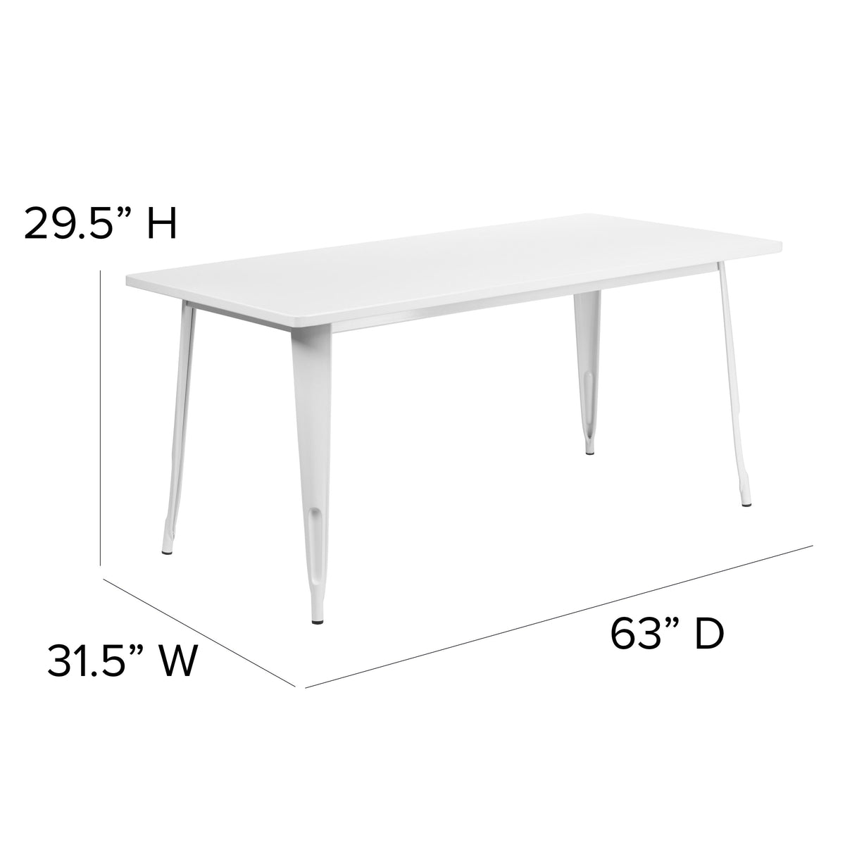 White |#| 31.5inch x 63inch Rectangular White Metal Indoor-Outdoor Table - Industrial Table