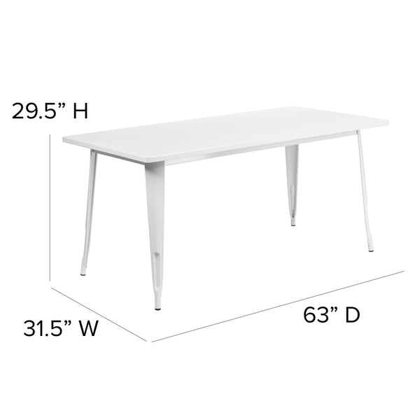 White |#| 31.5inch x 63inch Rectangular White Metal Indoor-Outdoor Table - Industrial Table