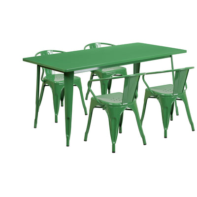 Commercial Grade 31.5" x 63" Rectangular Metal Indoor-Outdoor Table Set with 4 Arm Chairs - View 1