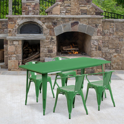 Commercial Grade 31.5" x 63" Rectangular Metal Indoor-Outdoor Table Set with 4 Arm Chairs - View 2