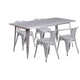 Silver |#| 31.5inch x 63inch Rectangular Silver Metal Indoor-Outdoor Table Set with 4 Arm Chairs
