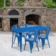 Blue |#| 31.5inch x 63inch Rectangular Blue Metal Indoor-Outdoor Table Set w/ 4 Stack Chairs