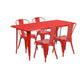 Red |#| 31.5inch x 63inch Rectangular Red Metal Indoor-Outdoor Table Set with 4 Stack Chairs