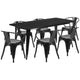 Black |#| 31.5inch x 63inch Rectangular Black Metal Indoor-Outdoor Table Set with 6 Arm Chairs