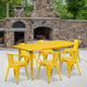 Yellow |#| 31.5inch x 63inch Rectangular Yellow Metal Indoor-Outdoor Table Set with 6 Arm Chairs