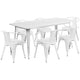 White |#| 31.5inch x 63inch Rectangular White Metal Indoor-Outdoor Table Set with 6 Arm Chairs