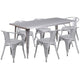 Silver |#| 31.5inch x 63inch Rectangular Silver Metal Indoor-Outdoor Table Set with 6 Arm Chairs