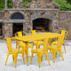 Yellow |#| 31.5inch x 63inch Rectangular Yellow Metal Indoor-Outdoor Table Set w/ 6 Stack Chairs