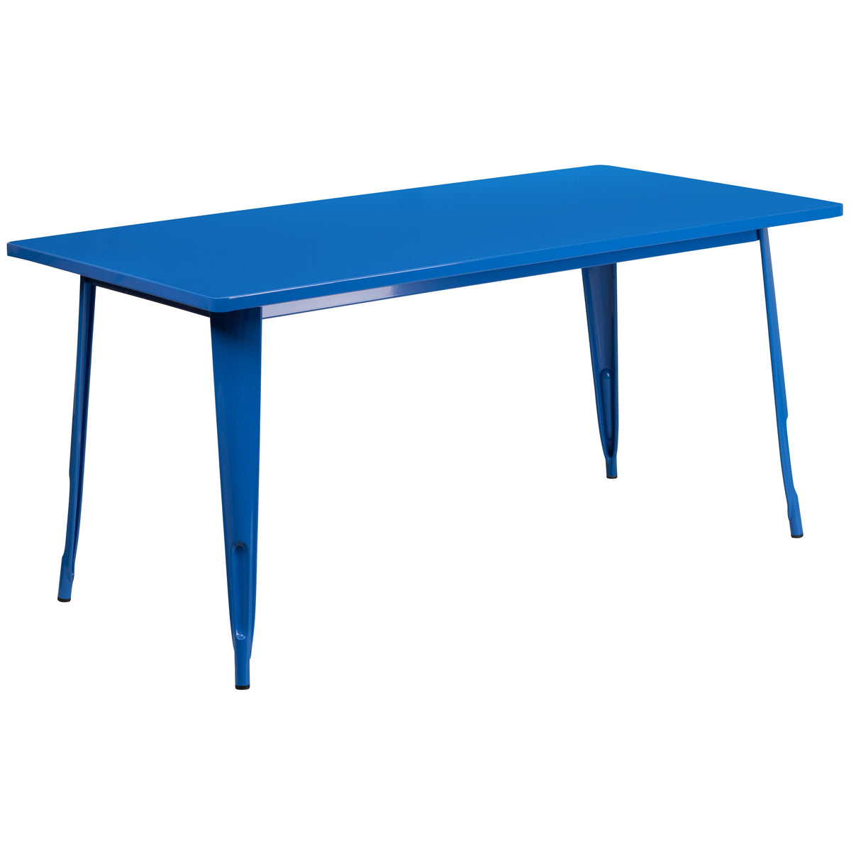 Blue |#| 31.5'inch x 63inch Rectangular Blue Metal Indoor-Outdoor Table Set with 6 Stack Chairs