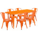 Orange |#| 31.5inch x 63inch Rectangular Orange Metal Indoor-Outdoor Table Set w/ 6 Stack Chairs