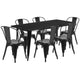 Black |#| 31.5inch x 63inch Rectangular Black Metal Indoor-Outdoor Table Set with 6 Stack Chairs