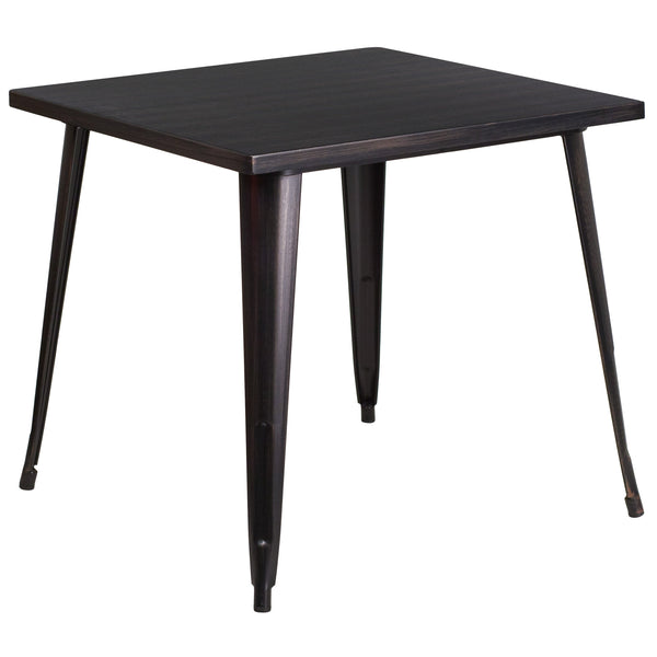 Black-Antique Gold |#| 31.75inch Square Black-Antique Gold Metal Indoor-Outdoor Table - Event Table