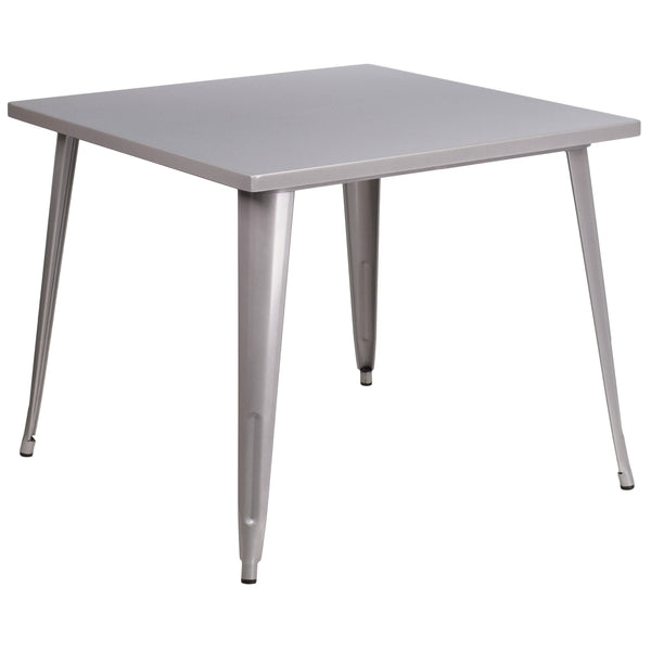 Silver |#| 35.5inch Square Silver Metal Indoor-Outdoor Table - Industrial Table