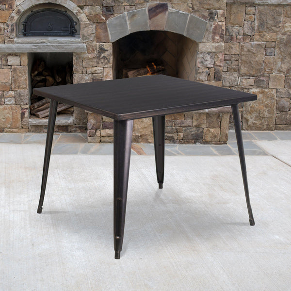 Black-Antique Gold |#| 35.5inch Square Black-Antique Gold Metal Indoor-Outdoor Table - Industrial Table