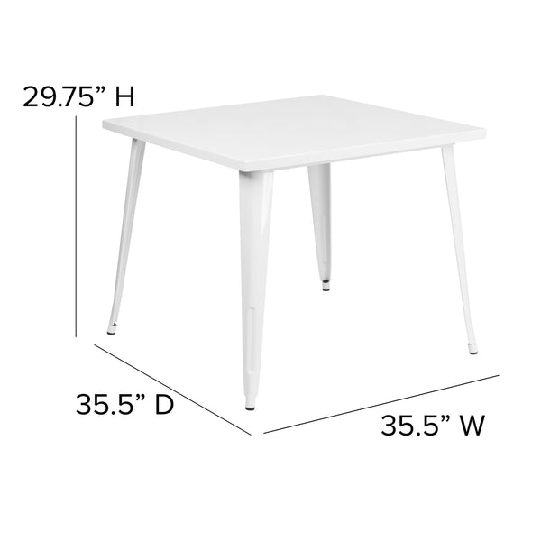 White |#| 35.5inch Square White Metal Indoor-Outdoor Table - Industrial Table