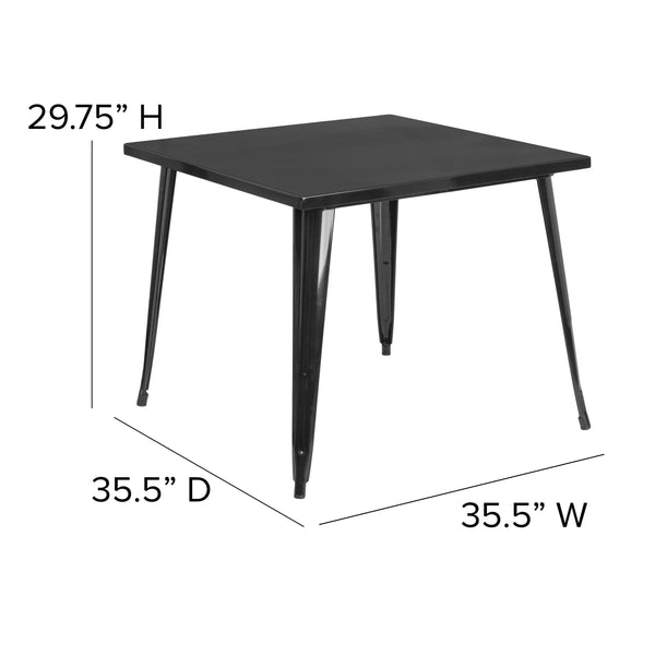 Black |#| 35.5inch Square Black Metal Indoor-Outdoor Table - Industrial Table
