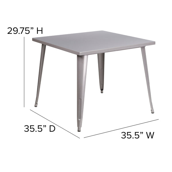 Silver |#| 35.5inch Square Silver Metal Indoor-Outdoor Table - Industrial Table