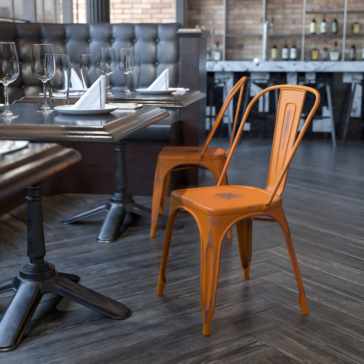 Antique Blue |#| Distressed Antique Blue Metal Indoor-Outdoor Stackable Chair - Kitchen Furniture