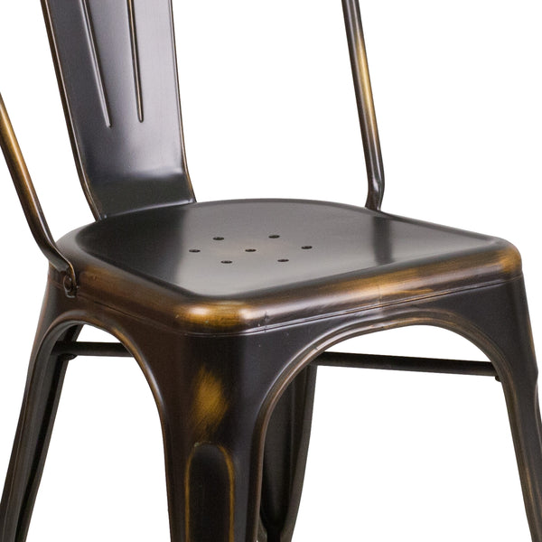 Copper |#| Distressed Copper Metal Indoor-Outdoor Stackable Chair - Kitchen Furniture