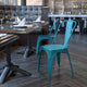 Kelly Blue-Teal |#| Distressed Blue-Teal Metal Indoor-Outdoor Stackable Chair - Kitchen Furniture