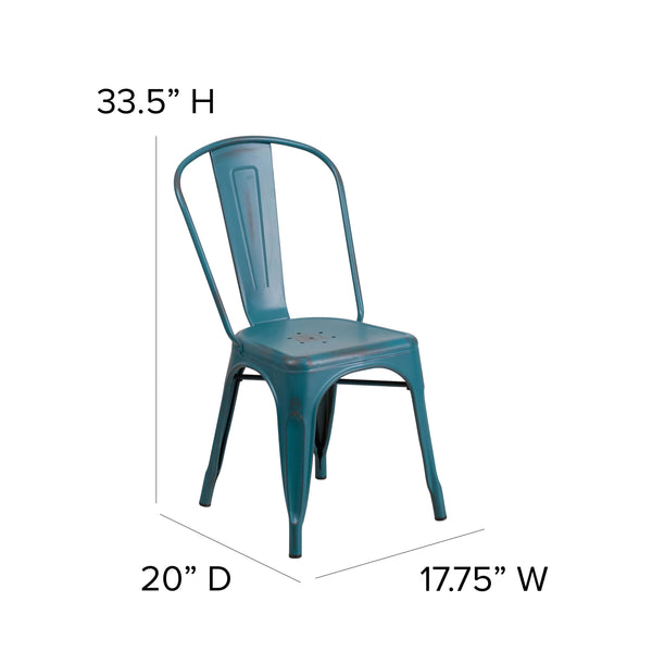 Kelly Blue-Teal |#| Distressed Blue-Teal Metal Indoor-Outdoor Stackable Chair - Kitchen Furniture