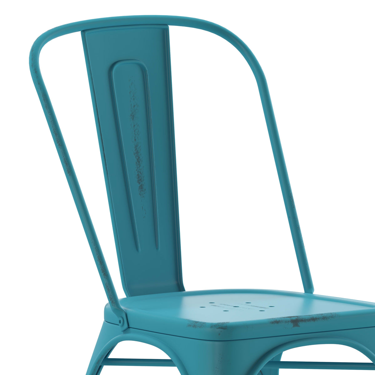 Blue |#| Distressed Blue Metal Indoor-Outdoor Stackable Chair - Kitchen Furniture