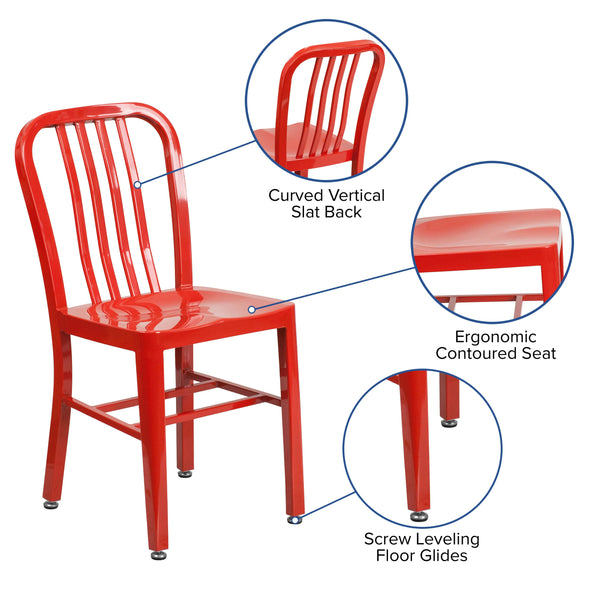 Red |#| Red Metal Indoor-Outdoor Chair - Kitchen Chair - Restaurant Seating