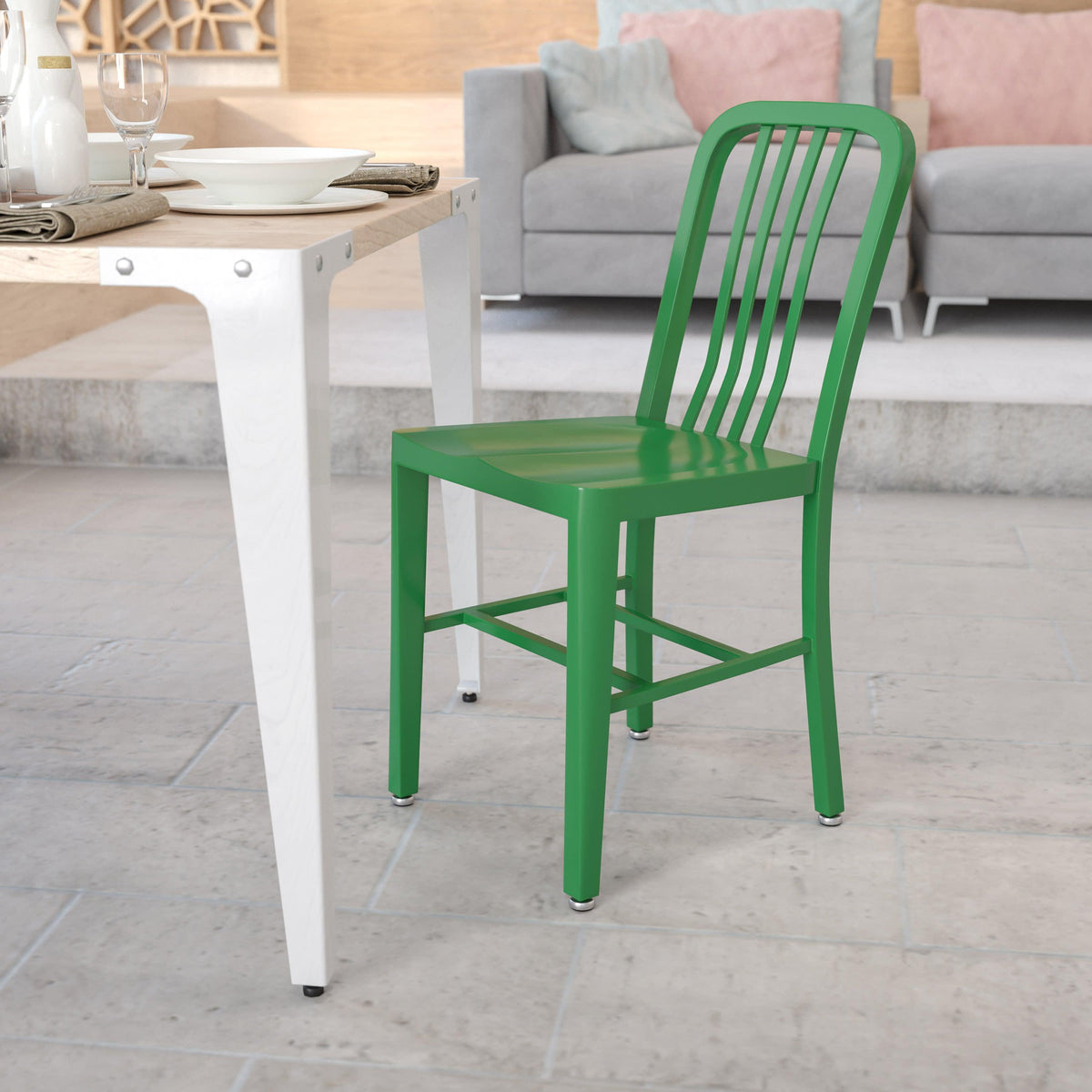 Green |#| Green Metal Indoor-Outdoor Chair - Kitchen Chair - Restaurant Seating