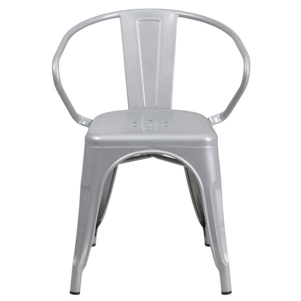 Silver |#| Silver Metal Indoor-Outdoor Chair with Arms - Restaurant Furniture