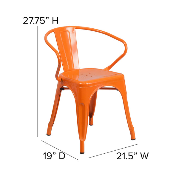 Orange |#| Orange Metal Indoor-Outdoor Chair with Arms - Restaurant Furniture