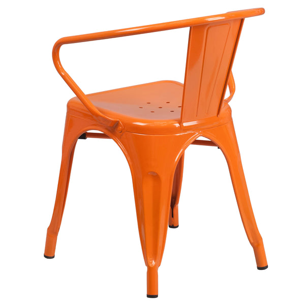 Orange |#| Orange Metal Indoor-Outdoor Chair with Arms - Restaurant Furniture