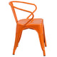 Orange |#| Orange Metal Indoor-Outdoor Chair with Arms - Restaurant Furniture