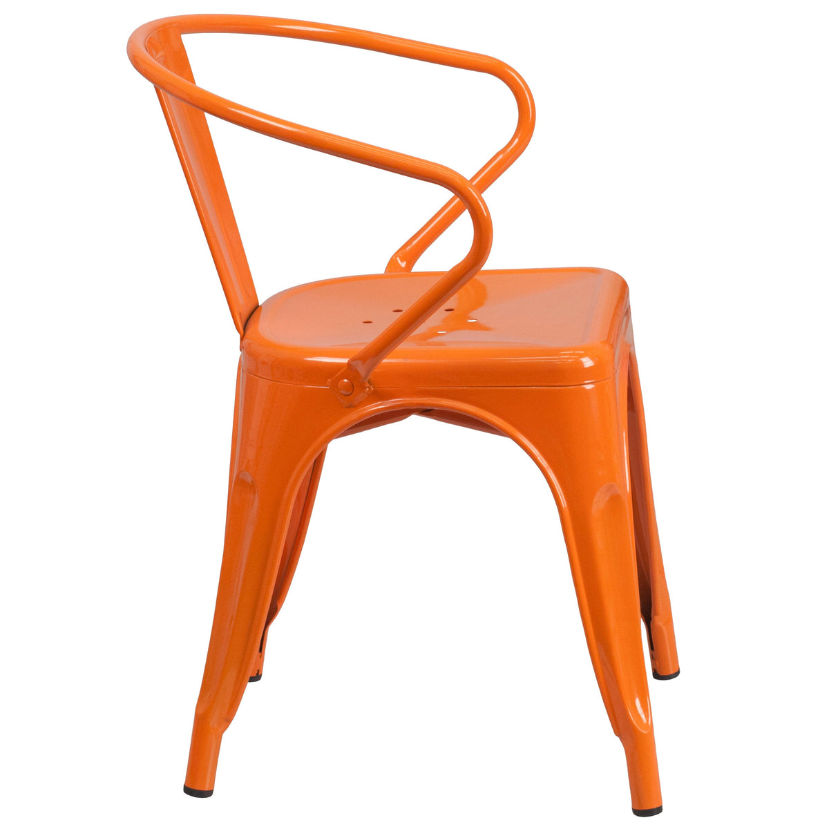 Orange |#| Orange Metal Indoor-Outdoor Chair with Arms - Restaurant Furniture