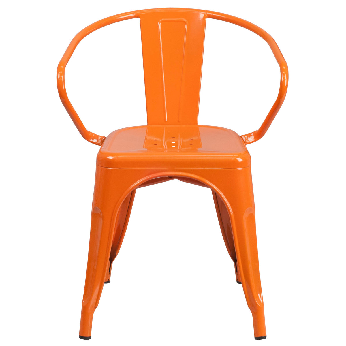 Orange |#| Orange Metal Indoor-Outdoor Chair with Arms - Restaurant Furniture