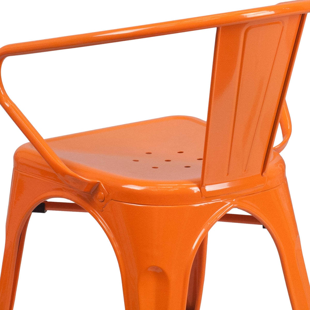 Orange |#| Orange Metal Indoor-Outdoor Chair with Arms - Restaurant Furniture