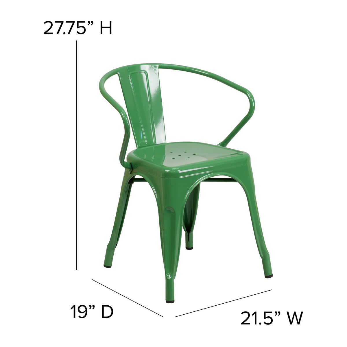 Green |#| Green Metal Indoor-Outdoor Chair with Arms - Restaurant Furniture