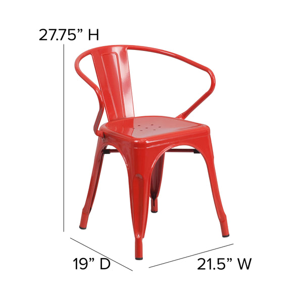 Red |#| Red Metal Indoor-Outdoor Chair with Arms - Restaurant Furniture