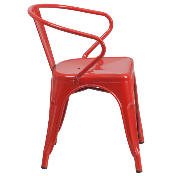 Red |#| Red Metal Indoor-Outdoor Chair with Arms - Restaurant Furniture