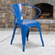 Blue |#| Blue Metal Indoor-Outdoor Chair with Arms - Restaurant Chair - Bistro Chair