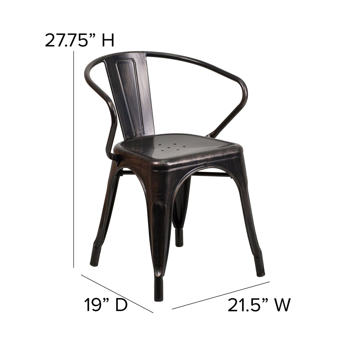 Black-Antique Gold |#| Black-Antique Gold Stackable Metal Indoor-Outdoor Chair with Arms - Bistro Chair