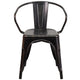 Black-Antique Gold |#| Black-Antique Gold Stackable Metal Indoor-Outdoor Chair with Arms - Bistro Chair