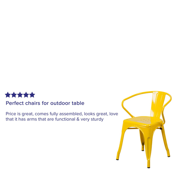 Yellow |#| Yellow Metal Indoor-Outdoor Chair with Arms - Restaurant Furniture