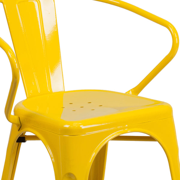 Yellow |#| Yellow Metal Indoor-Outdoor Chair with Arms - Restaurant Furniture