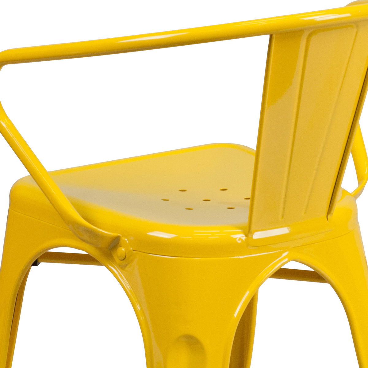 Yellow |#| Yellow Metal Indoor-Outdoor Chair with Arms - Restaurant Furniture